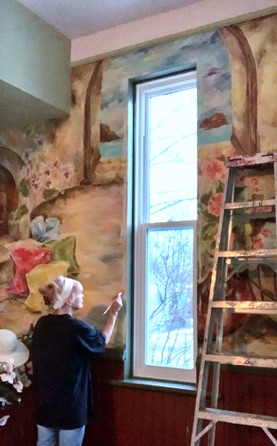 Louise Painting the Bathroom Mural